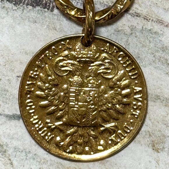 Huge Bellezza Gold Over Solid Bronze Coin Charm Bracelet Eagle Unicorn Lion - Picture 9 of 14